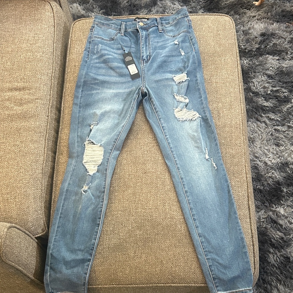 Fashion Nova Light Blue Distressed Skinny Jeans